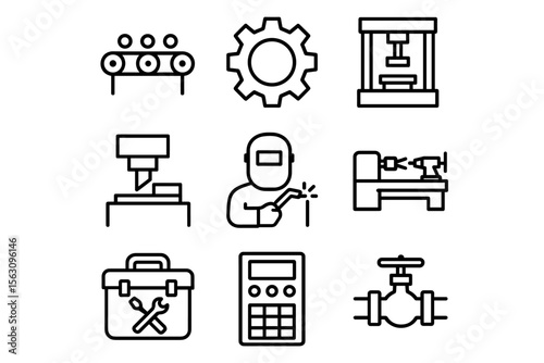 Industrial icons: manufacturing, engineering, welding, and tools