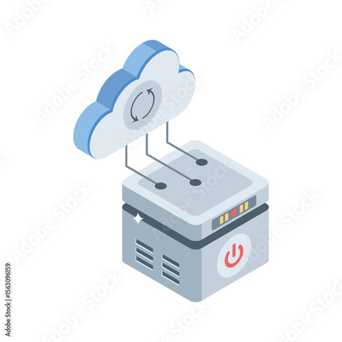 A sleek isometric style icon of cloud sync