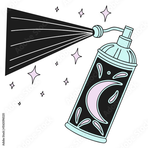 Spray bottle with shimmering fragrance releasing mist and sparkles  