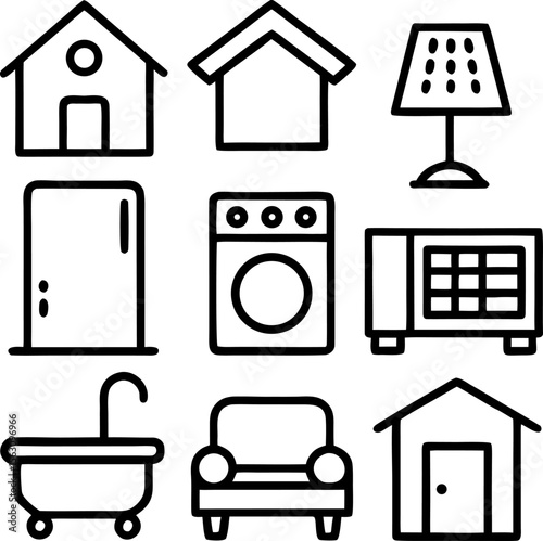 Home Essentials Icon Set – Minimal Line Art Style