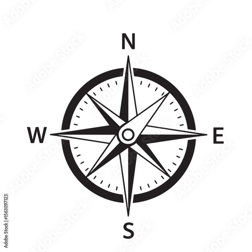 Classic black and white compass rose navigation symbol for directional guidance