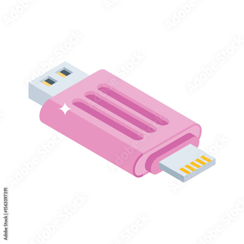 A modern isometric style icon of usb flash drive device