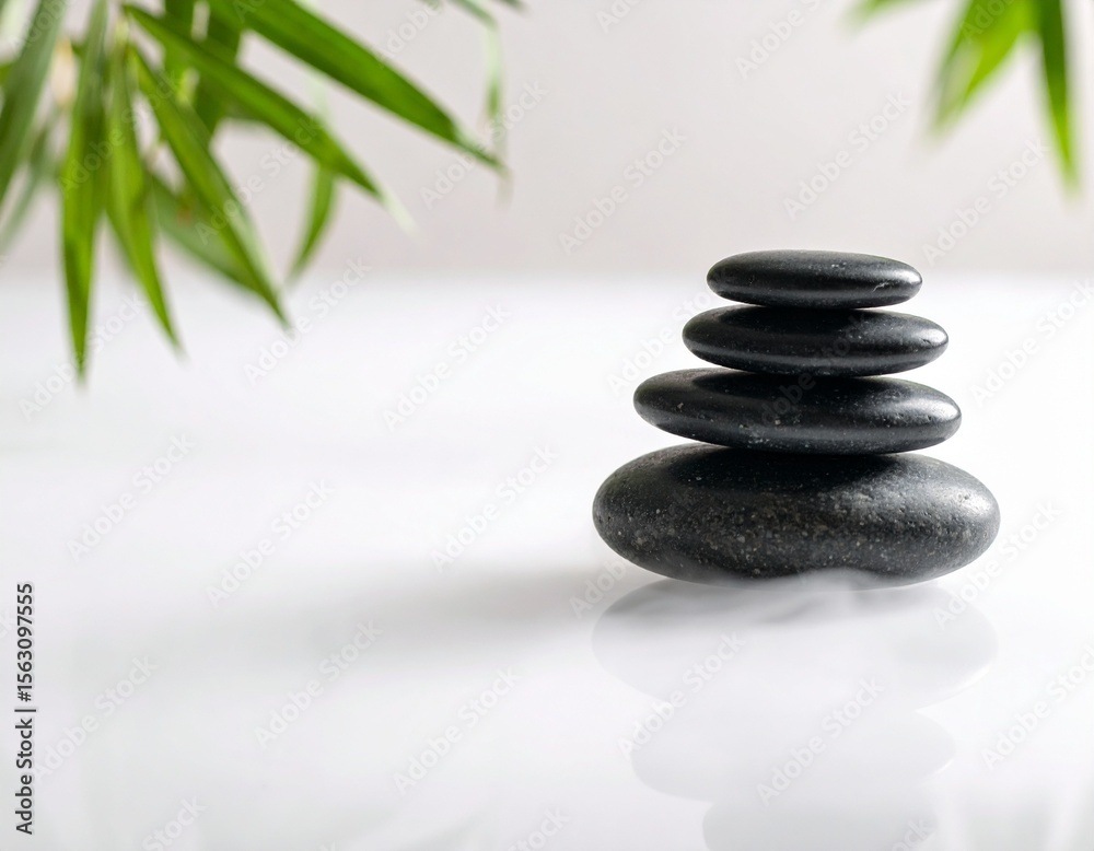 Stacked Dark Grey Stones in Soft White Mist Stacked Dark Grey Stones in Soft White Mist