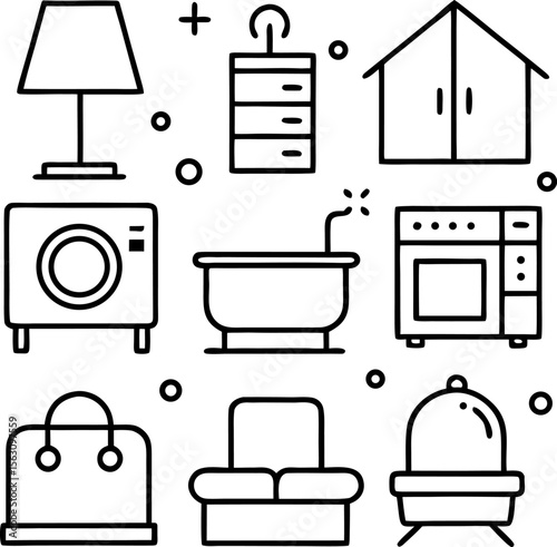 Home Essentials Icon Set – Minimal Line Art Style