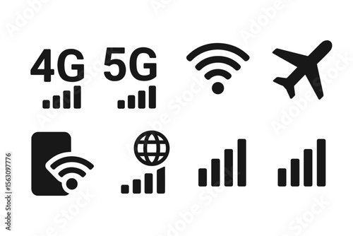 4g and 5g network icons with wi-fi and signal strength indicators