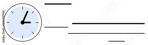 Clock face alongside dynamic horizontal lines suggesting speed, efficiency, and time tracking. Ideal for productivity, organization, deadlines, task prioritization, workflow, time-saving strategies