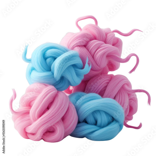 A group of pink and blue yarn balls