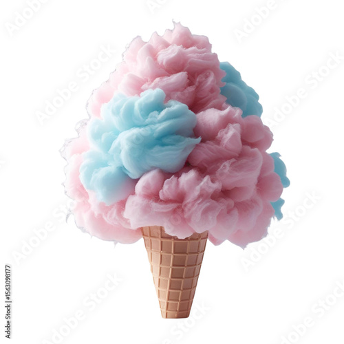 A pink and blue cotton candy in a cone