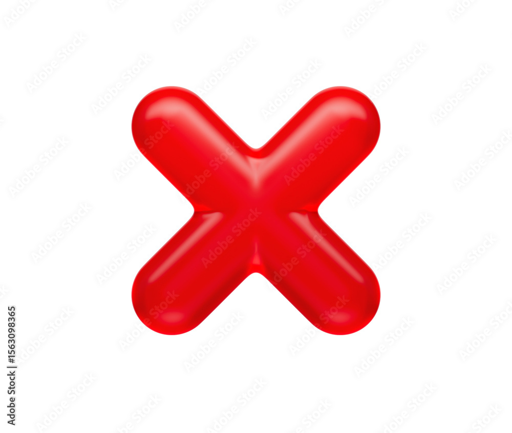 Obraz premium 3D Glossy red multiplication symbol with a sleek and modern reflective appearance. 3d illustration