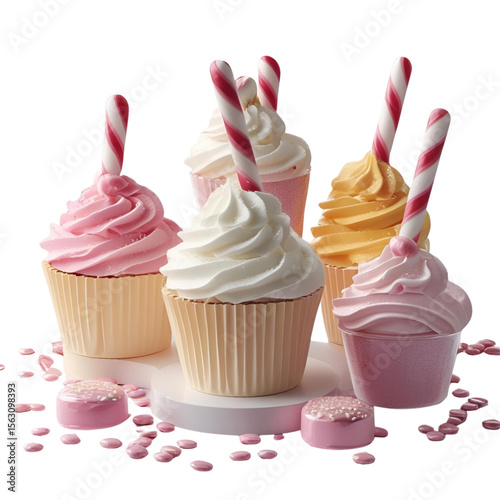 A group of cupcakes with candy canes