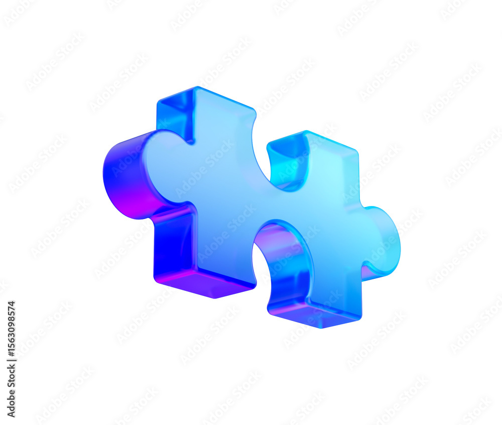 Fototapeta premium A glowing blue puzzle piece with smooth edges and a futuristic design. 3D illustration
