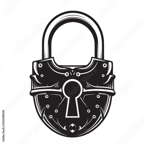 Detailed black and white vintage padlock ornament vector set isolated on white background