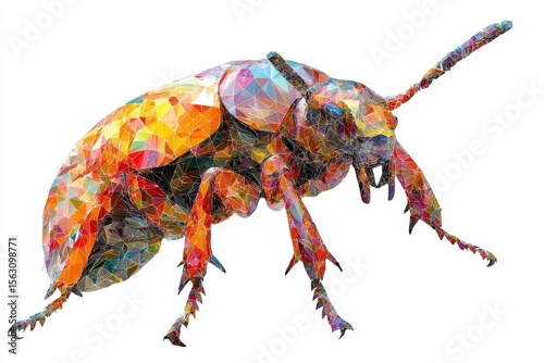 A low polygon style beetle, isolate on white background, featuring geometric shapes and a modern design.