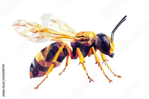 A low polygon style wasp, isolate on white background, featuring geometric shapes and a modern design.