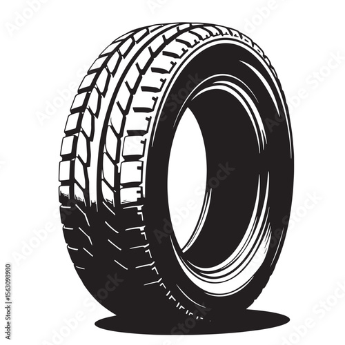 Detailed illustration of a tire with deep tread patterns for transportation and vehicle related projects