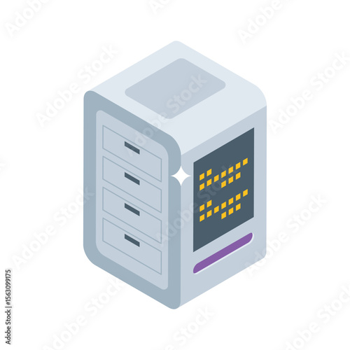 A trendy isometric style icon showing data drawers