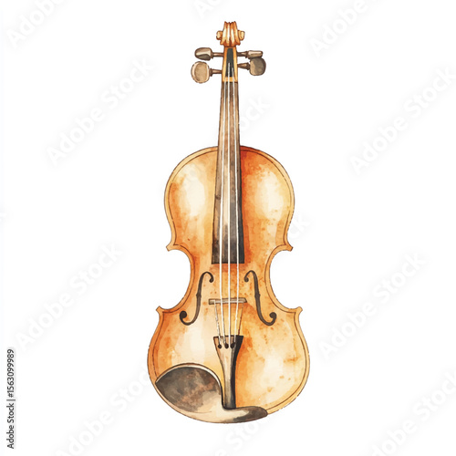 Watercolor Violin Depicted with Detailed Brushstrokes and Warm Tones