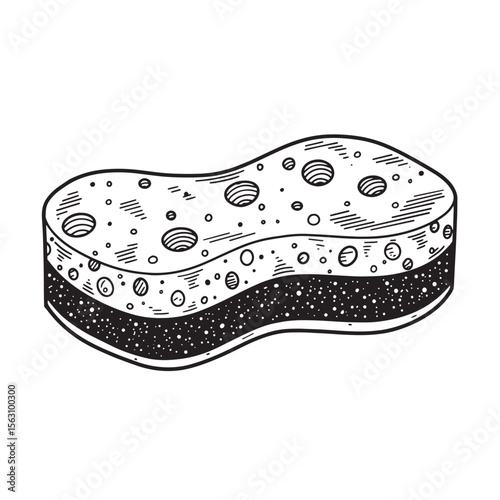 Hand drawn ornament set of a cleaning sponge for home and kitchen use