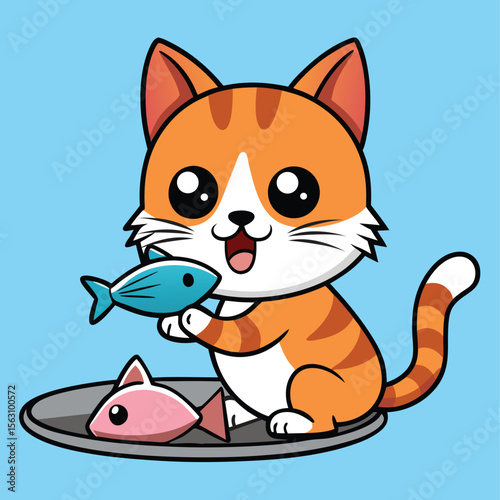 cat with a fish