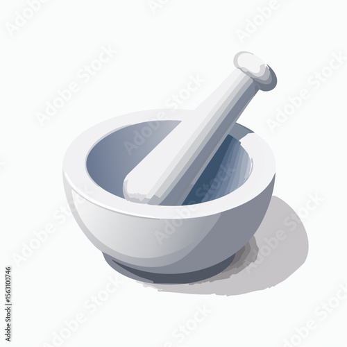 Stone mortar and pestle, a kitchen tool for grinding herbs and spices or mixing medicine, isolated on white