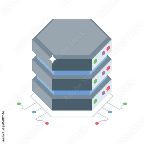 A modern isometric style icon of digital server unit