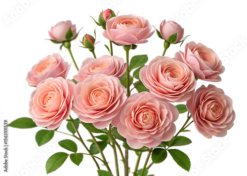 Delicate bouquet of light pink roses on white background 
