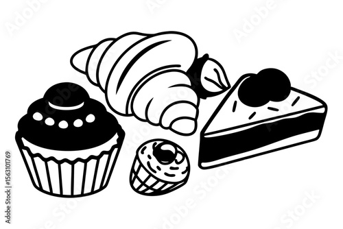 Vector Illustration of a Cat Baker with Assorted Baking Elements