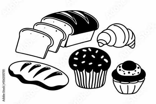 Colorful Vector Illustration of Assorted Bakery Goods and Baking Elements