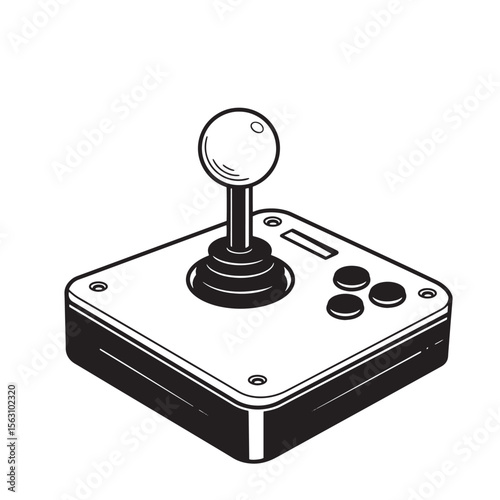 Retro arcade controller black and white illustration with joystick and buttons ornament set