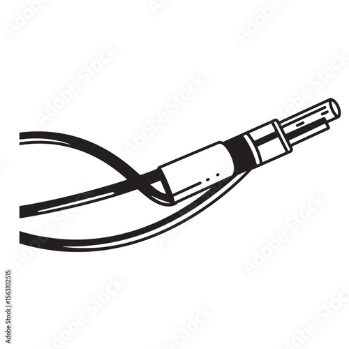 Simple black and white illustration of audio jack connector and cable designed ornament set
