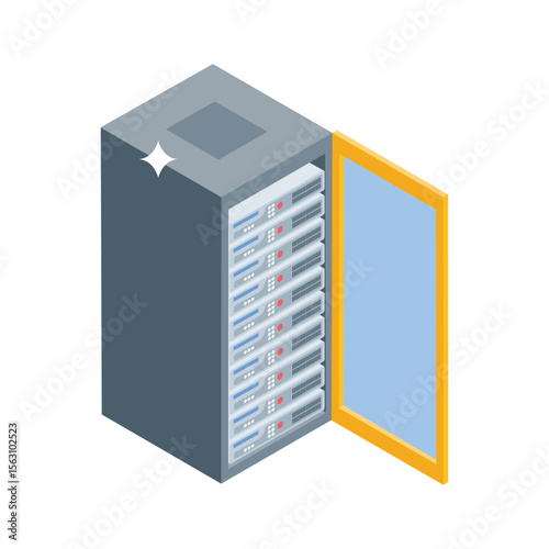 A trendy isometric style icon of data tower rack system