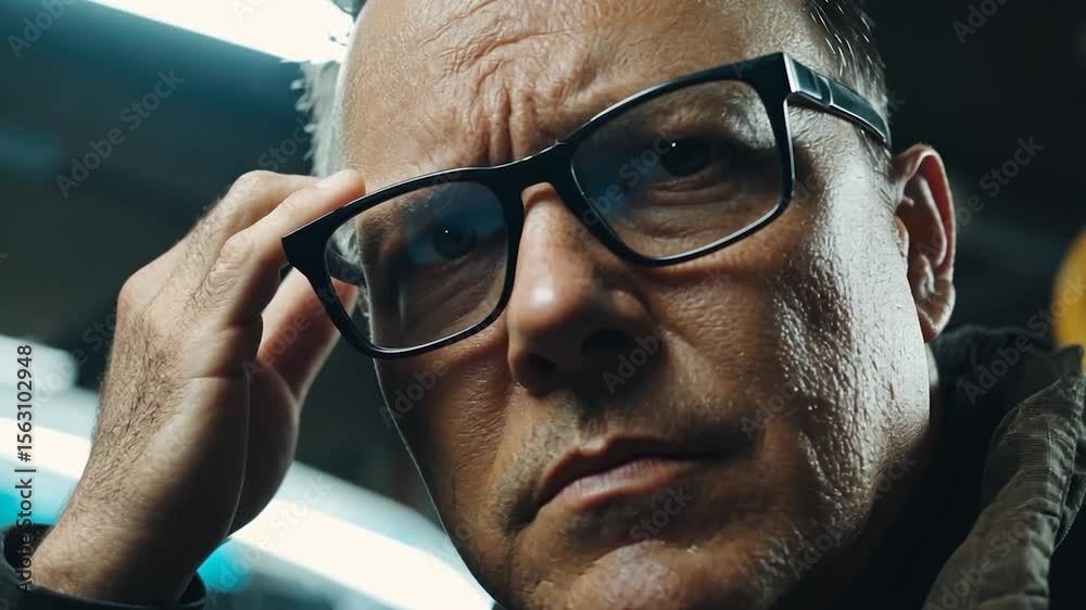 Close-up of a man with glasses, hand on forehead, deep in thought