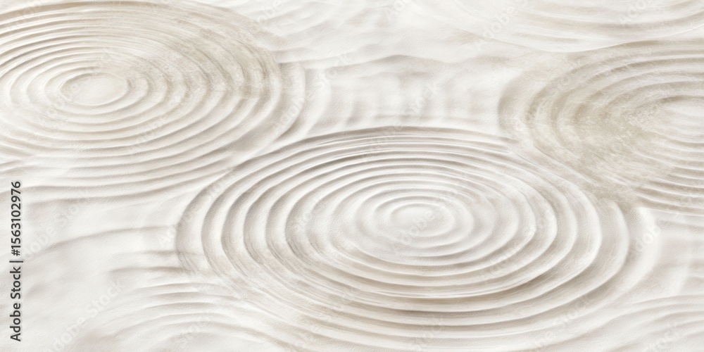 Fototapeta premium Elegant circular patterns on a textured sandy surface, creating a serene and calming atmosphere. The soft hues evoke tranquility and harmony, perfect for peaceful themes.