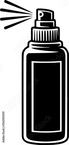 Bold black silhouette of sunscreen spray bottle with mist nozzle, perfect for summer skincare designs