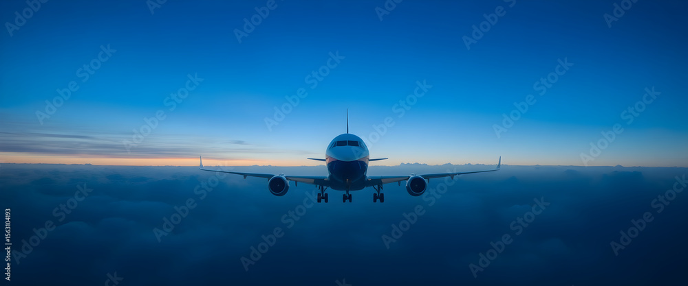 Naklejka premium Airplane Silhouette Against Blue Sky