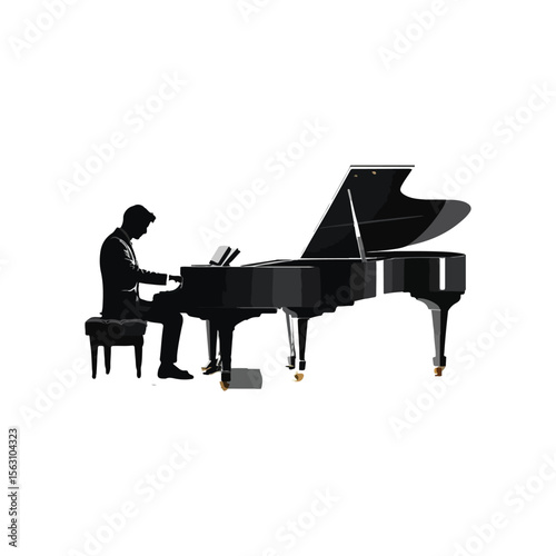 Man Playing Grand Piano Silhouette Vector