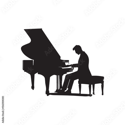 Man Playing Grand Piano Silhouette Vector