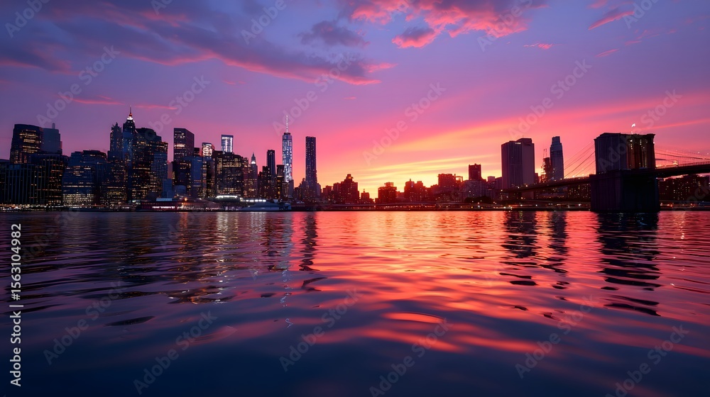 Fototapeta premium Stunning cityscape with skyscrapers at sunset