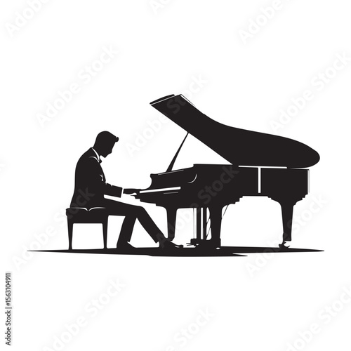 Man Playing Grand Piano Silhouette Vector