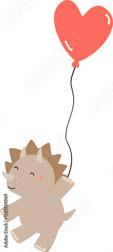 cute triceratops holding heart balloon hand drawn vector cartoon
