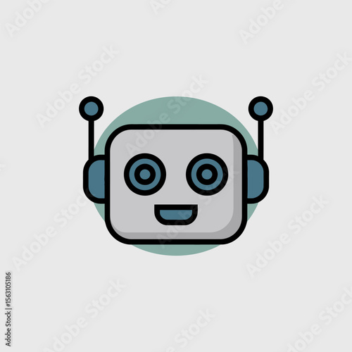 Modern flat robot face icon vector for ai, technology, smart interface,  chatbots, apps, digital assistants, robotics projects and tech platforms