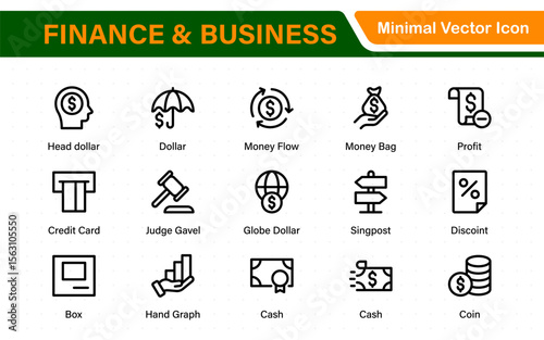 Finance and business line icons collection. Big UI icon set in a flat design. Thin outline icons pack.