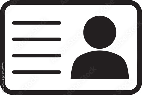 Minimalist black and white icon of an identification card with a person silhouette and text lines
