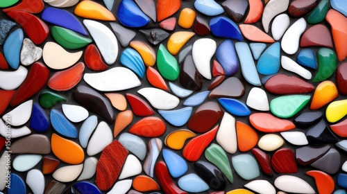 Colorful abstract mosaic pattern of smooth polished stone like pieces bright vibrant background texture design