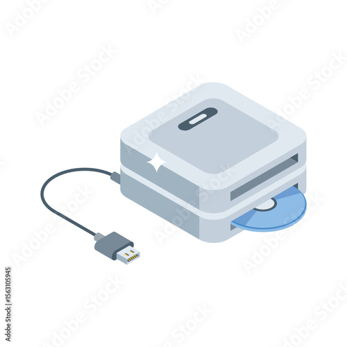 An impressive isometric style icon of disc reader device