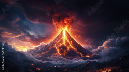 A meteorite splitting a mountain in half