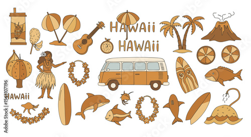 Vintage hawaiian vacation elements vector illustration for summer designs and travel posters