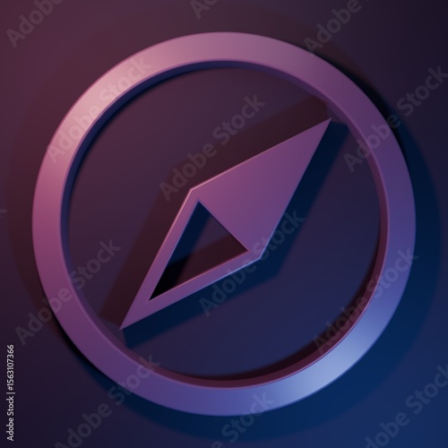 Purple Wind rose icon isolated on purple-blue background. Compass icon for travel. Navigation design. Minimalism concept. 3D render illustration