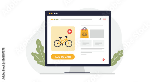 E-commerce vector illustration with bicycle product on online shopping website design