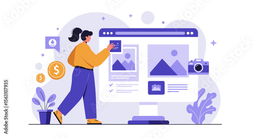 Digital content creation in website interface vector illustration for creative design projects